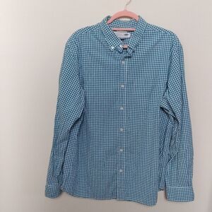 Old Navy Blue and White Cotton Gingham Plaid Classic Button Down Shirt Size XL